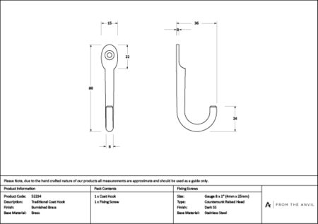 Burnished Brass Traditional Coat Hook | 52234 - Image 3