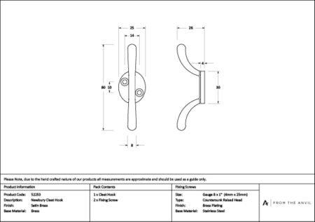 Satin Brass Newbury Cleat Hook | 52253 - Image 3