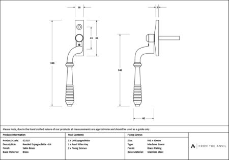 Satin Brass Reeded Espag - LH | 52310 - Image 4