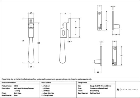 Satin Brass Night-Vent Locking Newbury Fastener | 52316 - Image 4