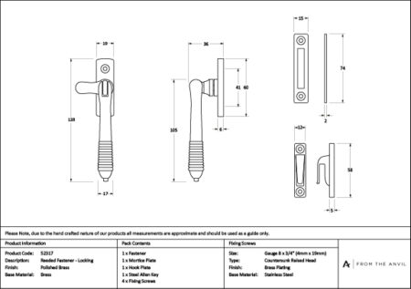 Polished Brass Locking Reeded Fastener | 52317 - Image 4