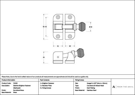 Burnished Brass Beehive Brighton Fastener (Radiused) | 52343 - Image 4
