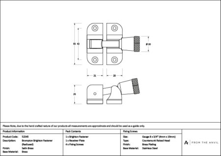 Satin Brass Brompton Brighton Fastener (Radiused) | 52345 - Image 4