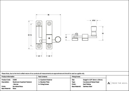 Mushroom Quadrant Fastener - Narrow - Image 3