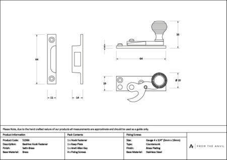 Satin Brass Beehive Sash Hook Fastener | 52366 - Image 4