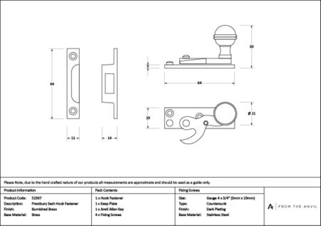 Burnished Brass Prestbury Sash Hook Fastener | 52367 - Image 4