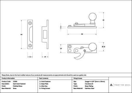 Polished Brass Sash Hook Fastener | 52369 - Image 4