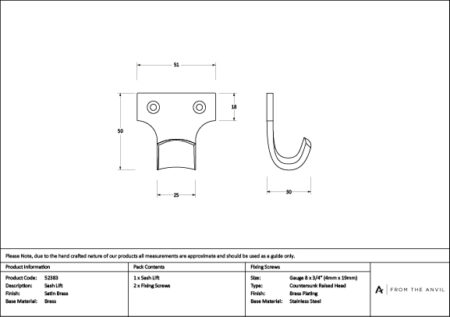 Satin Brass Sash Lift | 52383 - Image 3