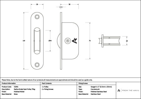 Polished Nickel Radiused Sash Pulley 75kg | 52391 - Image 3