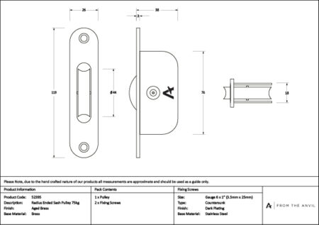Aged Brass Radiused Sash Pulley 75kg | 52395 - Image 3