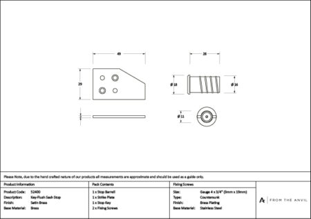 From the Anvil Satin Brass Key-Flush Sash Stop - Image 3