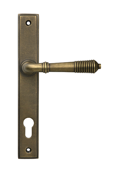 Burnished Brass Reeded Slimline Lever Espag. Lock Set | 52423