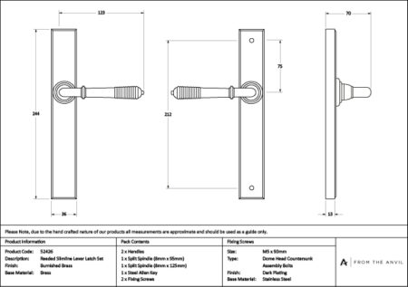 Burnished Brass Reeded Slimline Lever Latch Set | 52426 - Image 7