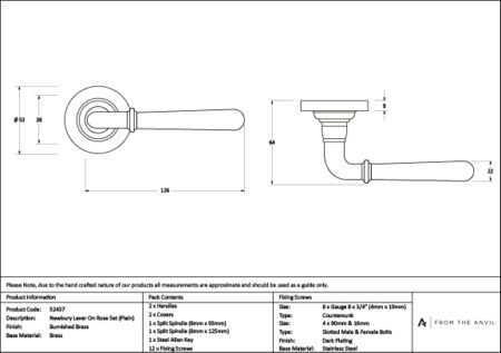 Burnished Brass Newbury Lever on Rose Set (Plain) | 52437 - Image 4