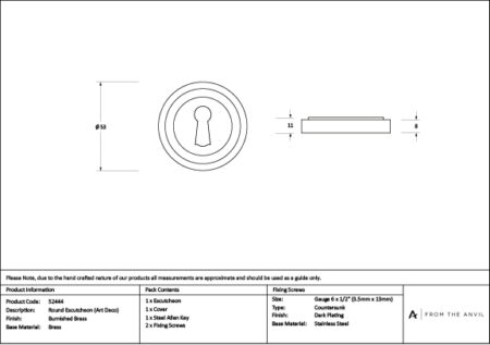 Burnished Brass Round Escutcheon (Art Deco) | 52444 - Image 3