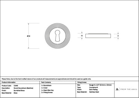 Burnished Brass Round Escutcheon (Beehive) | 52445 - Image 3