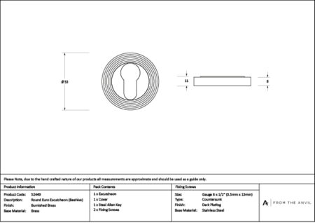 Burnished Brass Round Euro Escutcheon (Beehive) | 52449 - Image 3