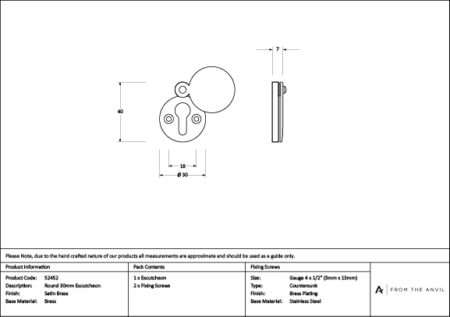 Satin Brass 30mm Round Escutcheon | 52452 - Image 3