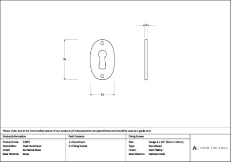 Burnished Brass Oval Escutcheon | 52455 - Image 2