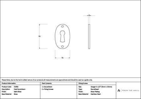 Satin Brass Oval Escutcheon | 52456 - Image 2