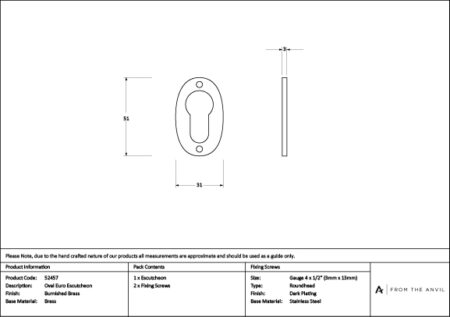 From the Anvil Burnished Brass Oval Euro Escutcheon - Image 2
