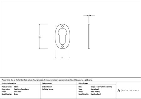 Satin Brass Oval Euro Escutcheon | 52458 - Image 2