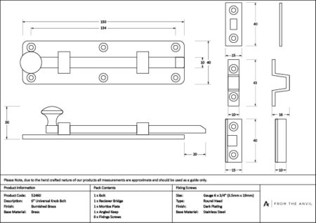 Burnished Brass 6" Universal Bolt | 52460 - Image 3