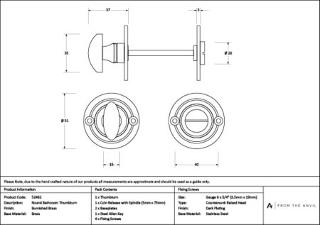 Burnished Brass Round Bathroom Thumbturn | 52462 - Image 3