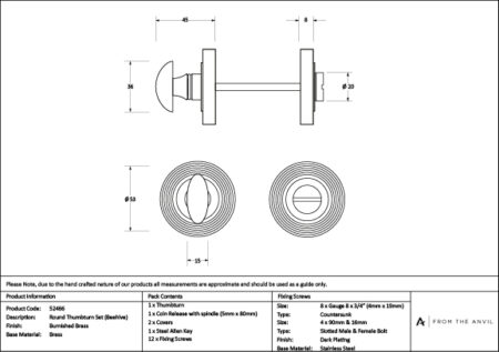 From the Anvil Burnished Brass Round Thumbturn Set (Beehive) - Image 3
