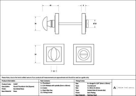 From the Anvil Burnished Brass Round Thumbturn Set (Square) - Image 3
