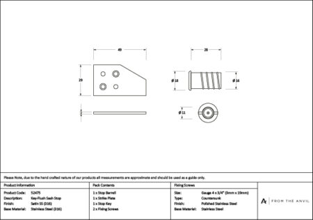 From the Anvil Satin Marine SS (316) Key-Flush Sash Stop - Image 3