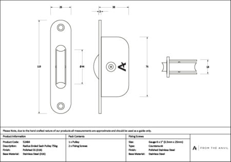 Radiused Sash Pulley 75kg - Image 3