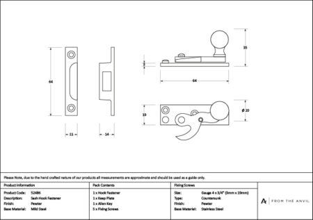 Pewter Sash Hook Fastener | 52486 - Image 4