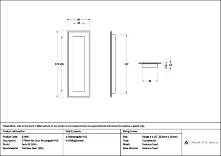 Satin Marine SS (316) 175mm Art Deco Rectangular Pull | 52490 - Image 3