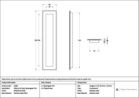 Polished Marine SS (316) 250mm Art Deco Rectangular Pull | 52491 - Image 3