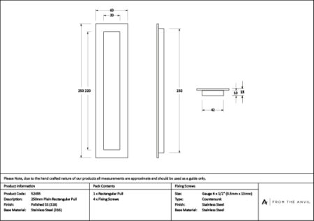 Polished Marine SS (316) 250mm Plain Rectangular Pull | 52495 - Image 3