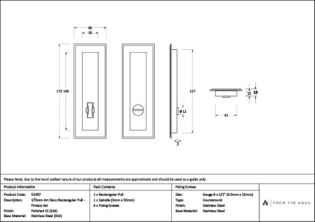 Polished Marine SS (316) 175mm Art Deco Rectangular Pull - Privacy Set | 52497 - Image 4
