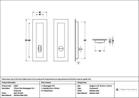 Satin Marine SS (316) 175mm Plain Rectangular Pull - Privacy Set | 52502 - Image 4