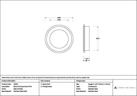 Satin Marine SS (316) 60mm Art Deco Round Pull | 52506 - Image 3
