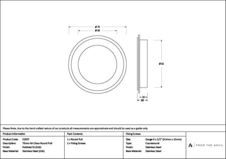 Polished Marine SS (316) 75mm Art Deco Round Pull | 52507 - Image 3