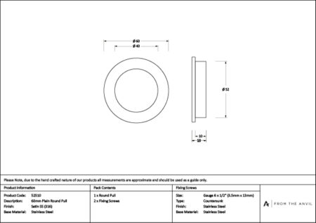 Satin Marine SS (316) 60mm Plain Round Pull | 52510 - Image 3