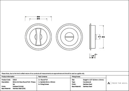 Polished Marine SS (316) 60mm Art Deco Round Pull - Privacy Set | 52513 - Image 5