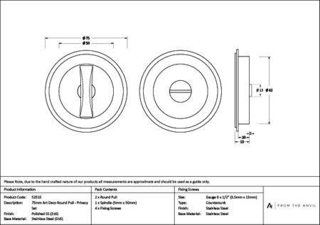 Polished Marine SS (316) 75mm Art Deco Round Pull - Privacy Set | 52515 - Image 5