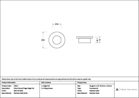 Satin Marine SS (316) 34mm Round Finger Edge Pull | 52522 - Image 3