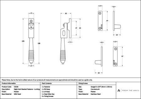 Pewter Night-Vent Locking Reeded Fastener | 52526 - Image 4