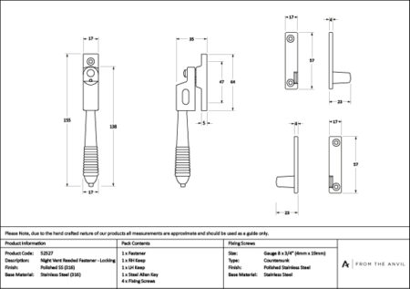 From the Anvil Polished Marine SS (316) Night-Vent Locking Reeded Fastener - Image 4