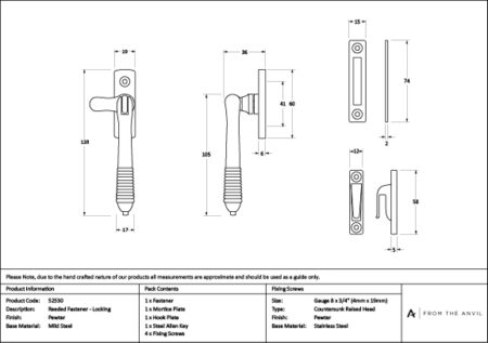 Pewter Locking Reeded Fastener | 52530 - Image 4