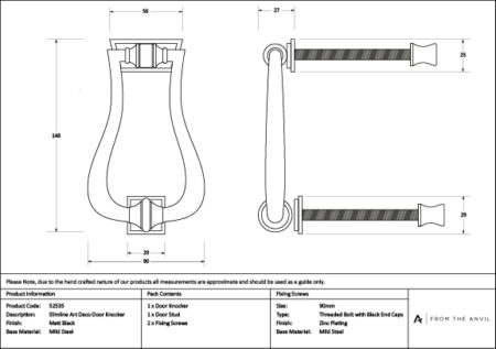 Matt Black Slimline Art Deco Door Knocker | 52535 - Image 6