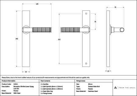 Pewter Brompton Slimline Lever Espag. Latch Set | 52541 - Image 7