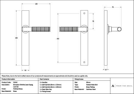 Polished Brass Brompton Slimline Lever Espag. Latch Set | 52542 - Image 7